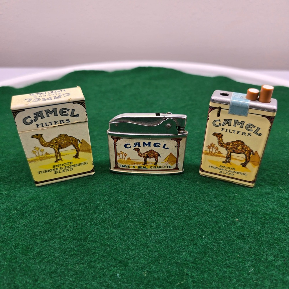 Vintage Camel Lighter Set Penguin Superlative Automatic Packlite Korea Cigarette